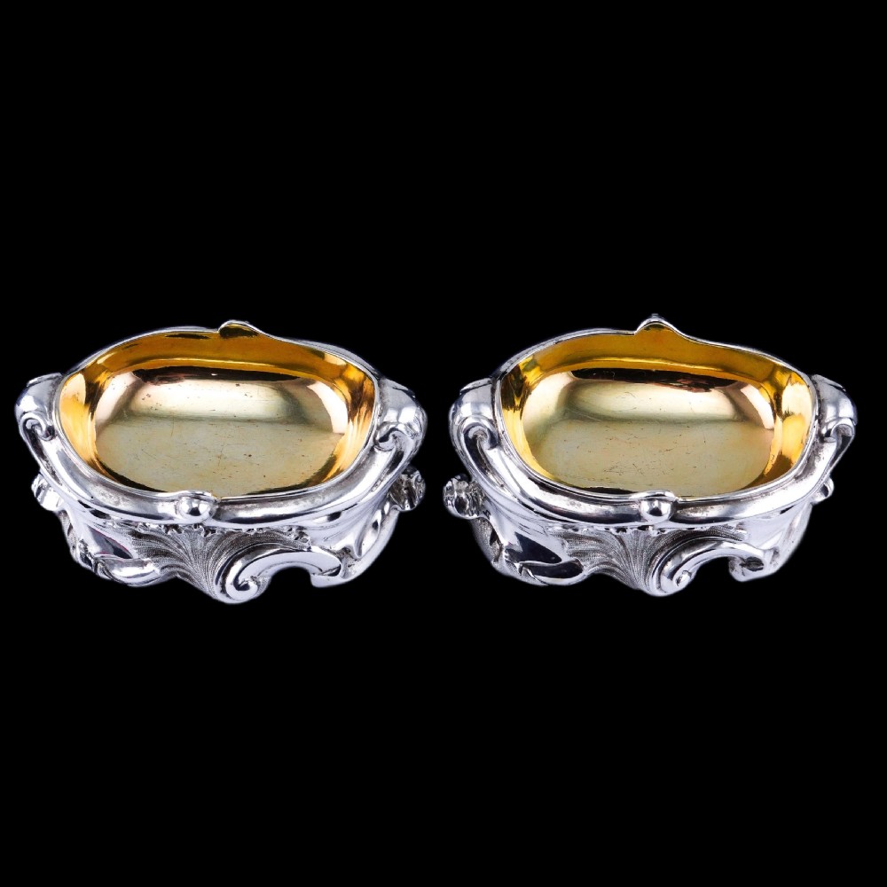 Antique Georgian Solid Silver Salt Cellars Rococo Revival Design - London 1834 View XXIV