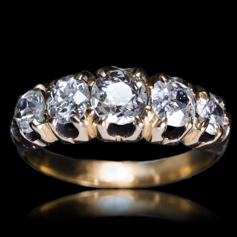 Antique Victorian Diamond 5 Stone Ring 18K Gold c.1890