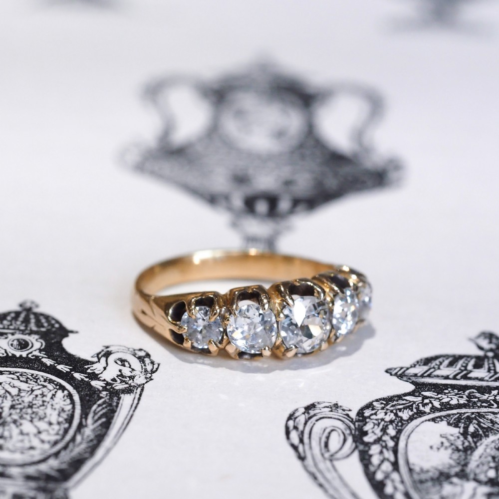 Antique Victorian Diamond 5 Stone Ring 18K Gold c.1890 View IV