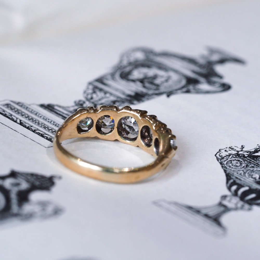 Antique Victorian Diamond 5 Stone Ring 18K Gold c.1890 View V
