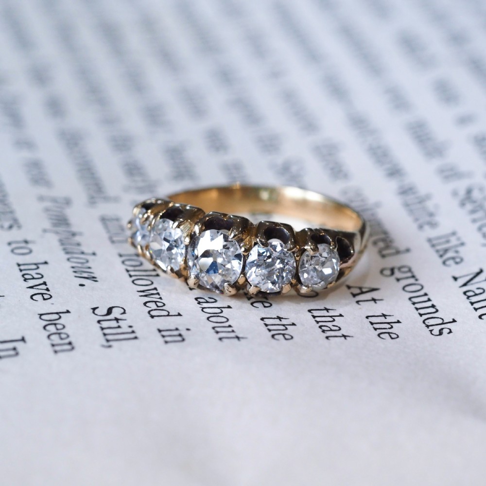 Antique Victorian Diamond 5 Stone Ring 18K Gold c.1890 View VI
