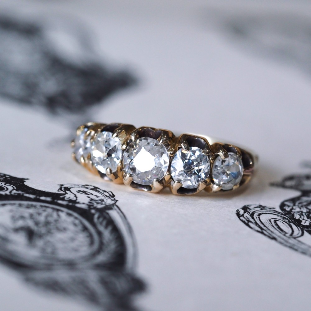 Antique Victorian Diamond 5 Stone Ring 18K Gold c.1890 View VII