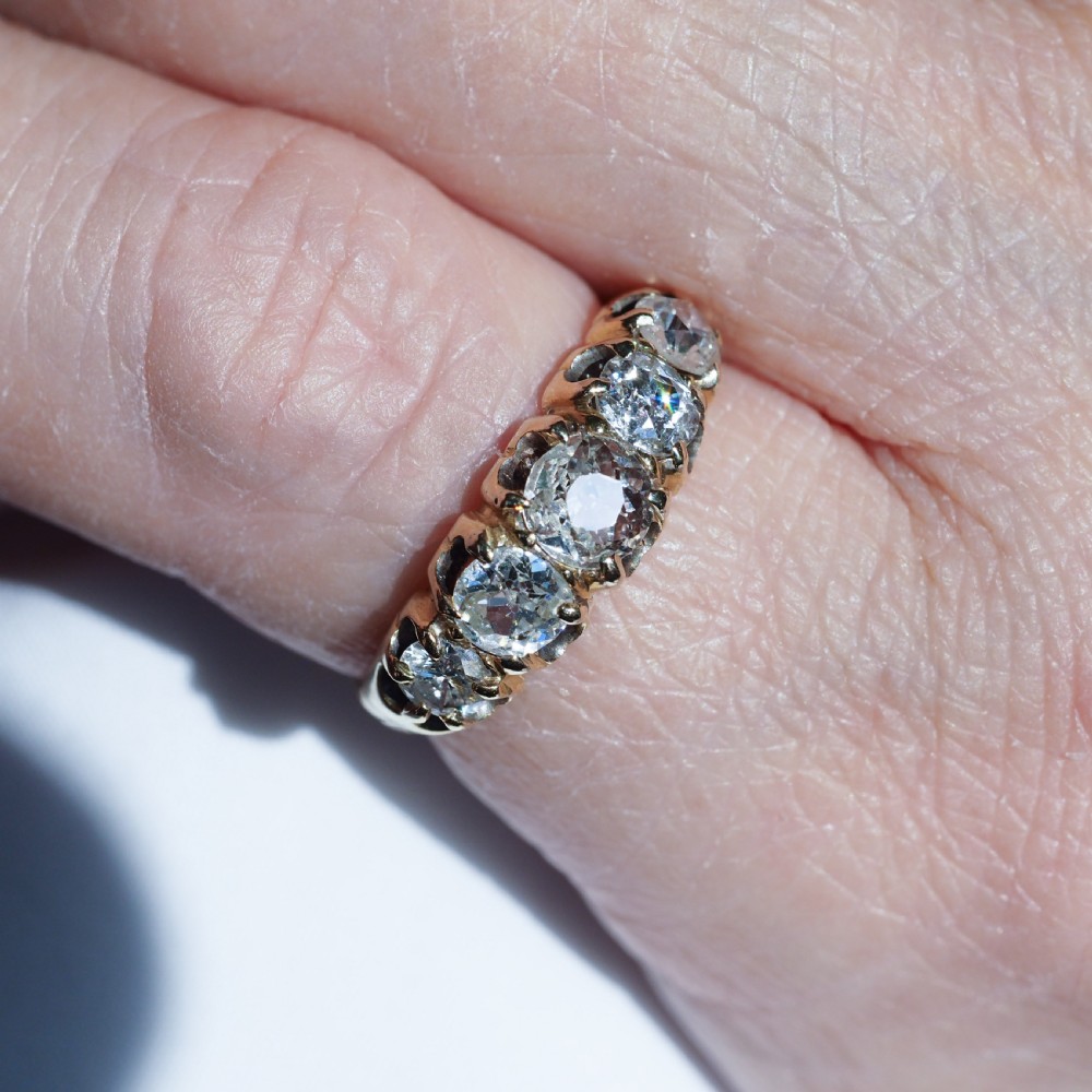 Antique Victorian Diamond 5 Stone Ring 18K Gold c.1890 View IX