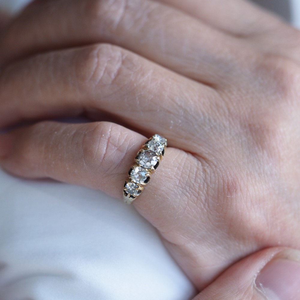 Antique Victorian Diamond 5 Stone Ring 18K Gold c.1890 View XI