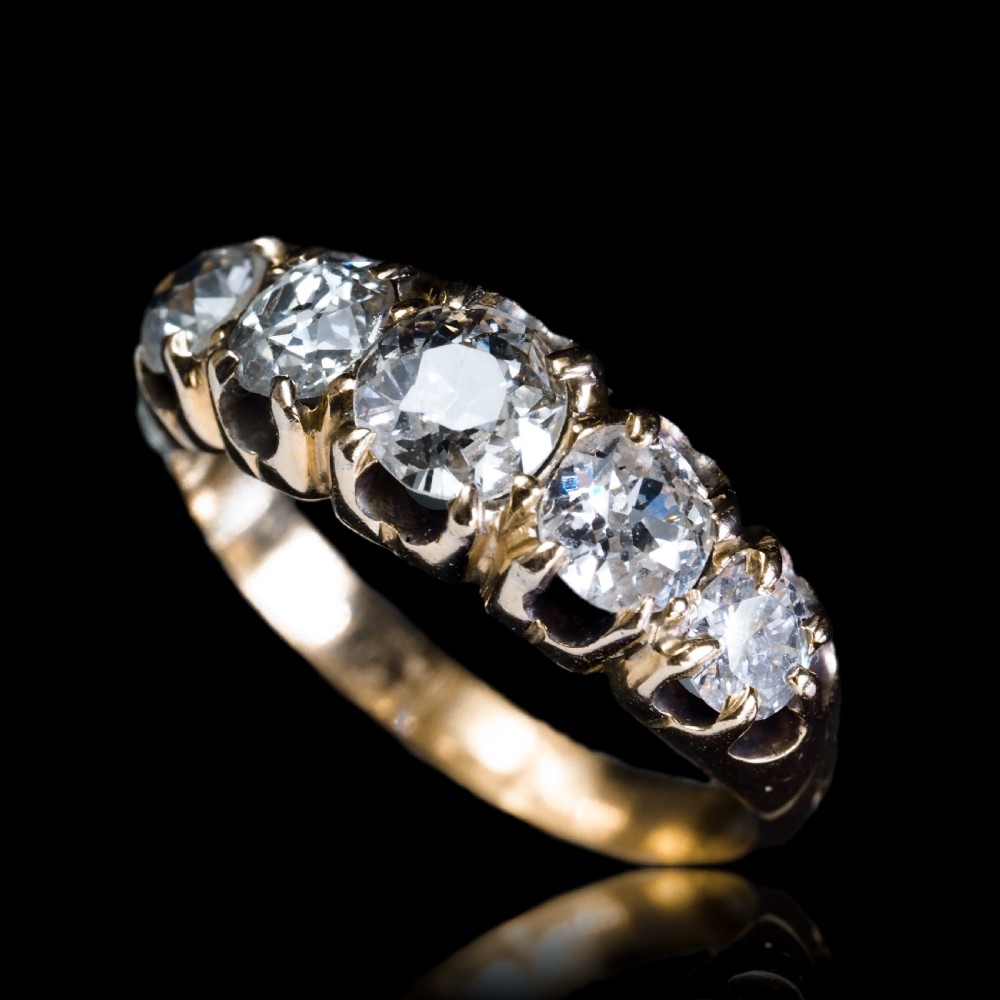 Antique Victorian Diamond 5 Stone Ring 18K Gold c.1890 View XII