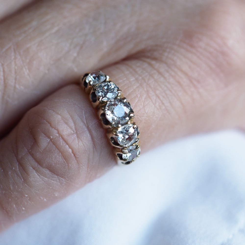 Antique Victorian Diamond 5 Stone Ring 18K Gold c.1890 View XIII