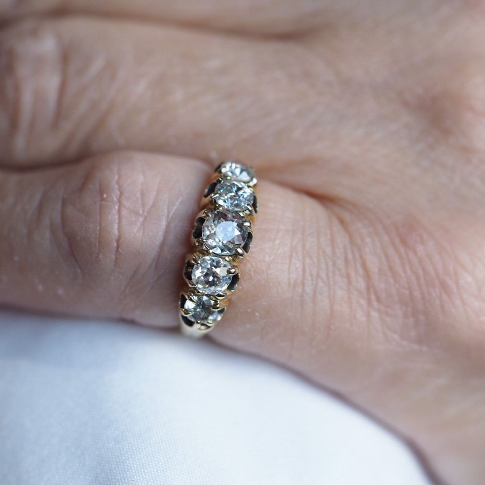 Antique Victorian Diamond 5 Stone Ring 18K Gold c.1890 View XIV