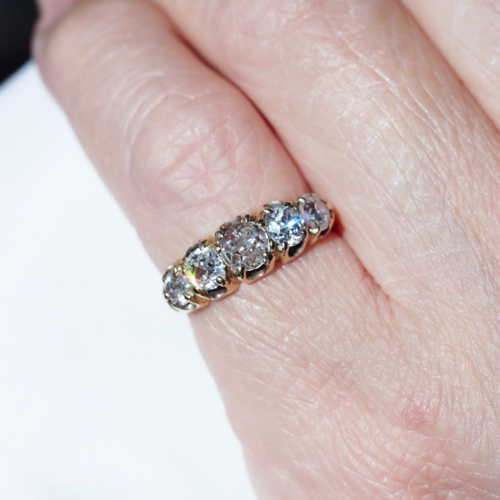 Antique Victorian Diamond 5 Stone Ring 18K Gold c.1890 View XVI