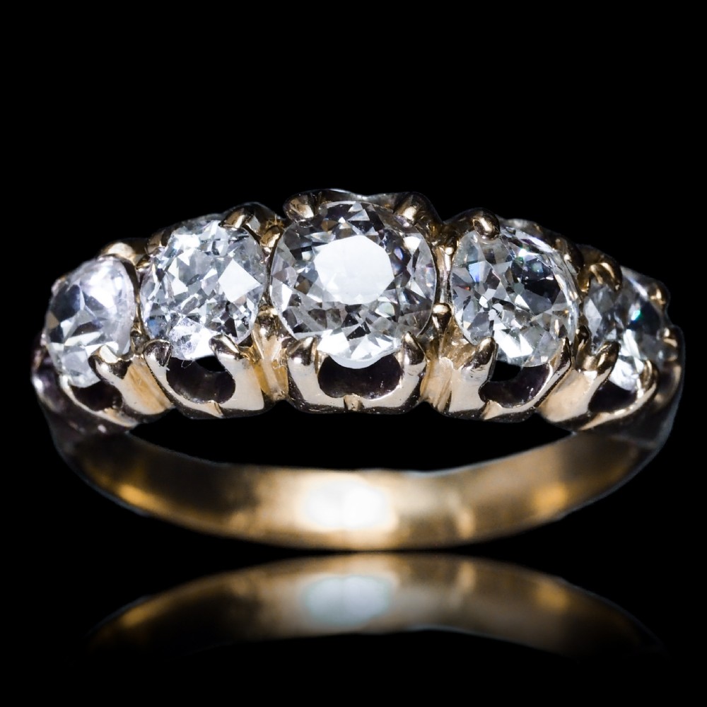 Antique Victorian Diamond 5 Stone Ring 18K Gold c.1890 View XVII