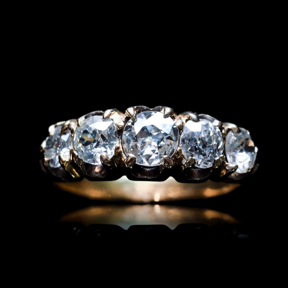 Antique Victorian Diamond 5 Stone Ring 18K Gold c.1890 View XIX
