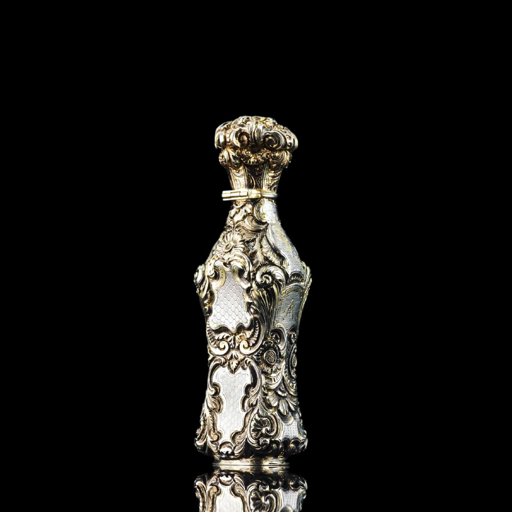 Antique French Parcel-Gilt Silver Scent Bottle/Flask with Ornate Decorations - 19th c.