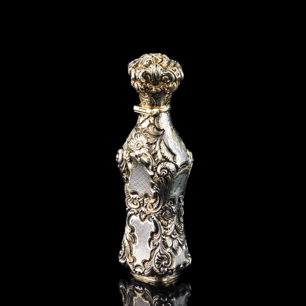 Antique French Parcel-Gilt Silver Scent Bottle/Flask with Ornate Decorations - 19th c. View II