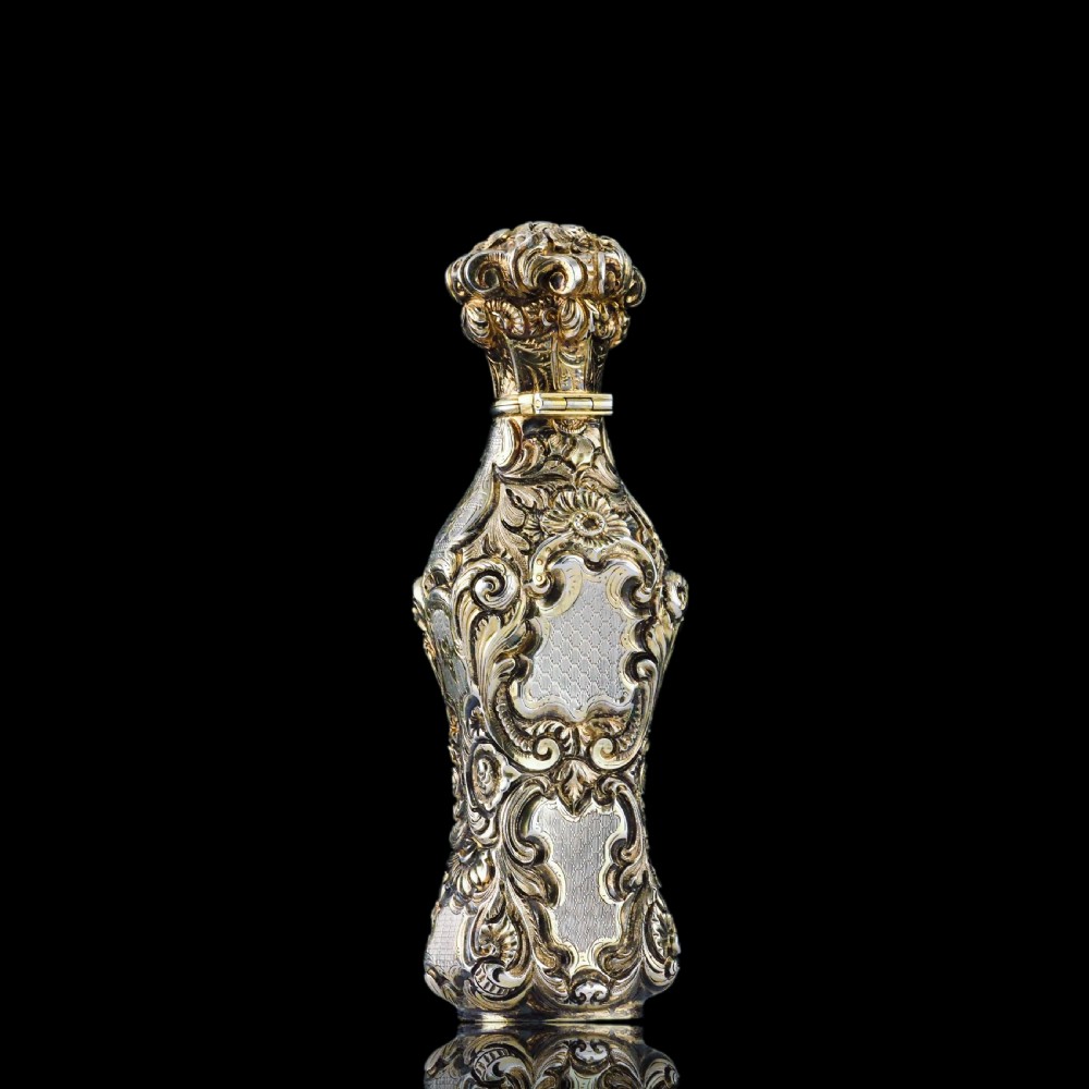 Antique French Parcel-Gilt Silver Scent Bottle/Flask with Ornate Decorations - 19th c. View VIII