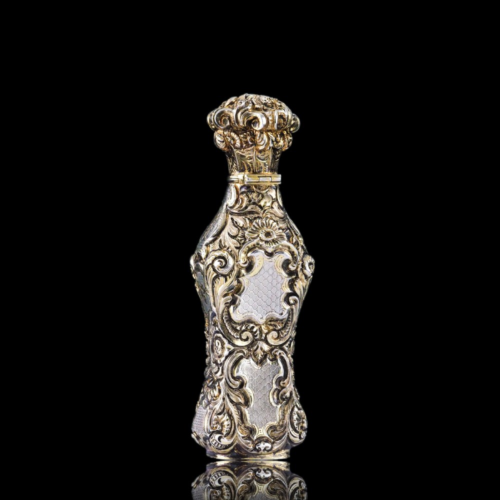 Antique French Parcel-Gilt Silver Scent Bottle/Flask with Ornate Decorations - 19th c. View IX