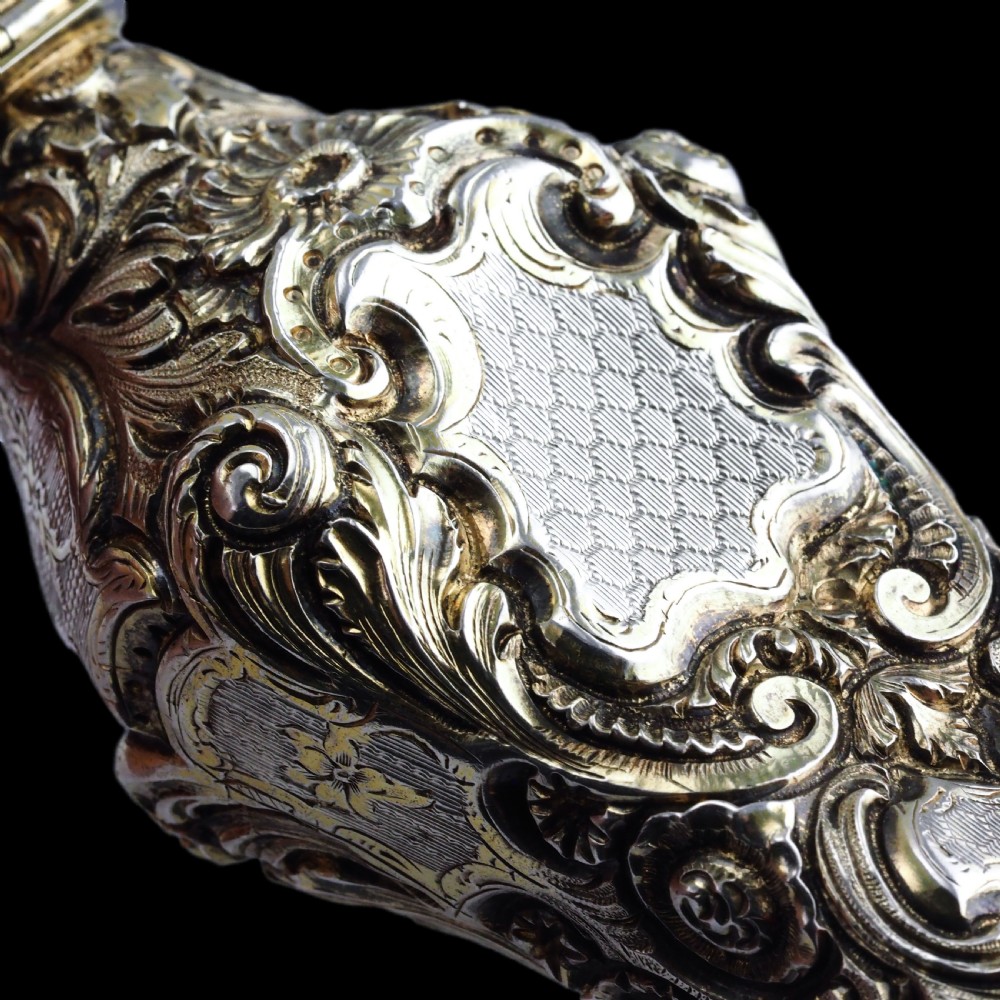 Antique French Parcel-Gilt Silver Scent Bottle/Flask with Ornate Decorations - 19th c. View XX