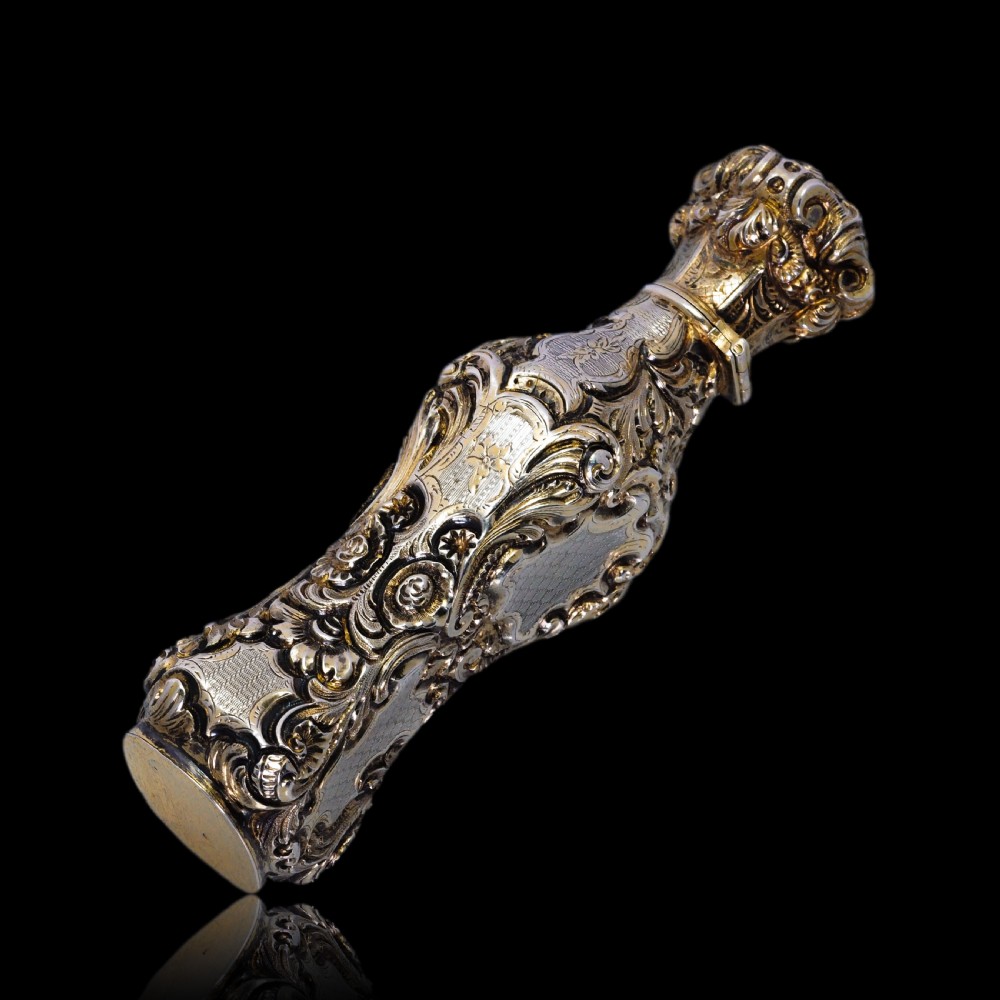 Antique French Parcel-Gilt Silver Scent Bottle/Flask with Ornate Decorations - 19th c. View XXII