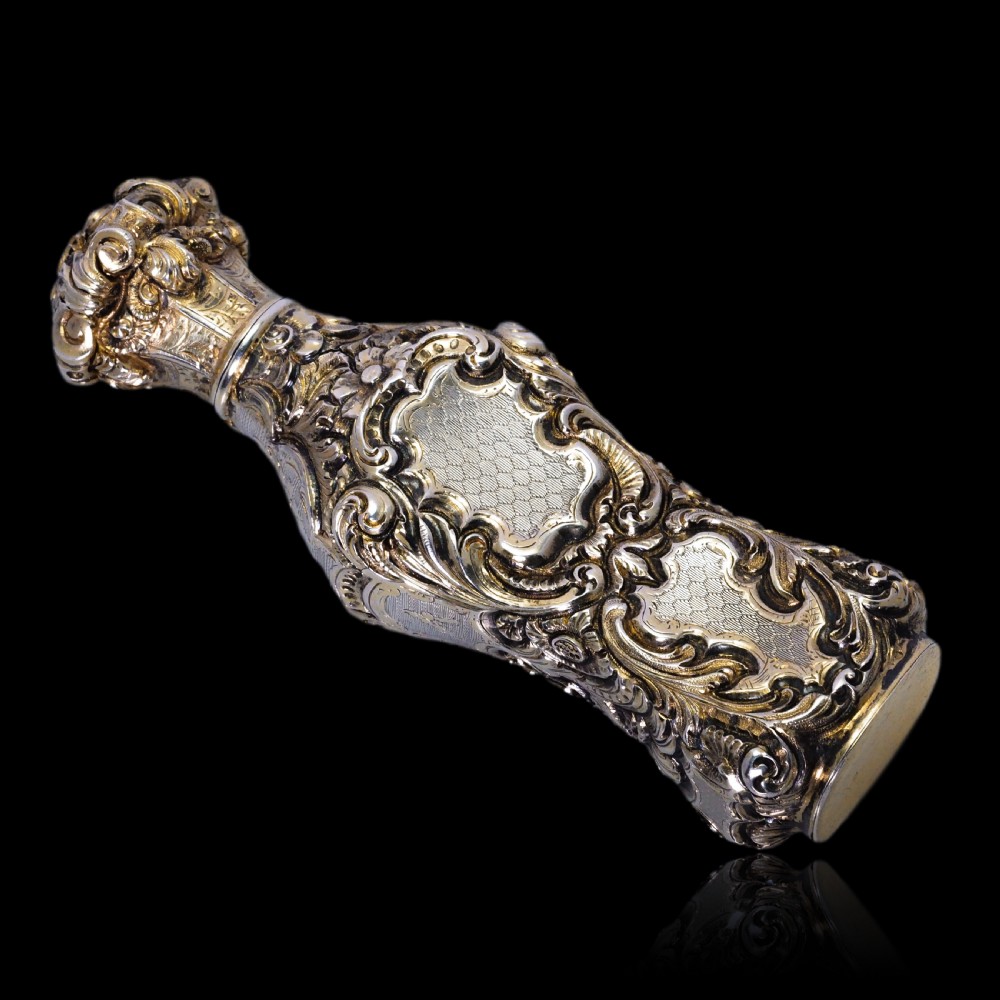 Antique French Parcel-Gilt Silver Scent Bottle/Flask with Ornate Decorations - 19th c. View XXIII