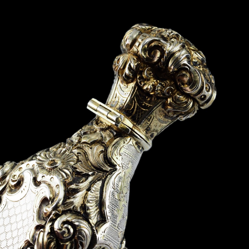 Antique French Parcel-Gilt Silver Scent Bottle/Flask with Ornate Decorations - 19th c. View XXX