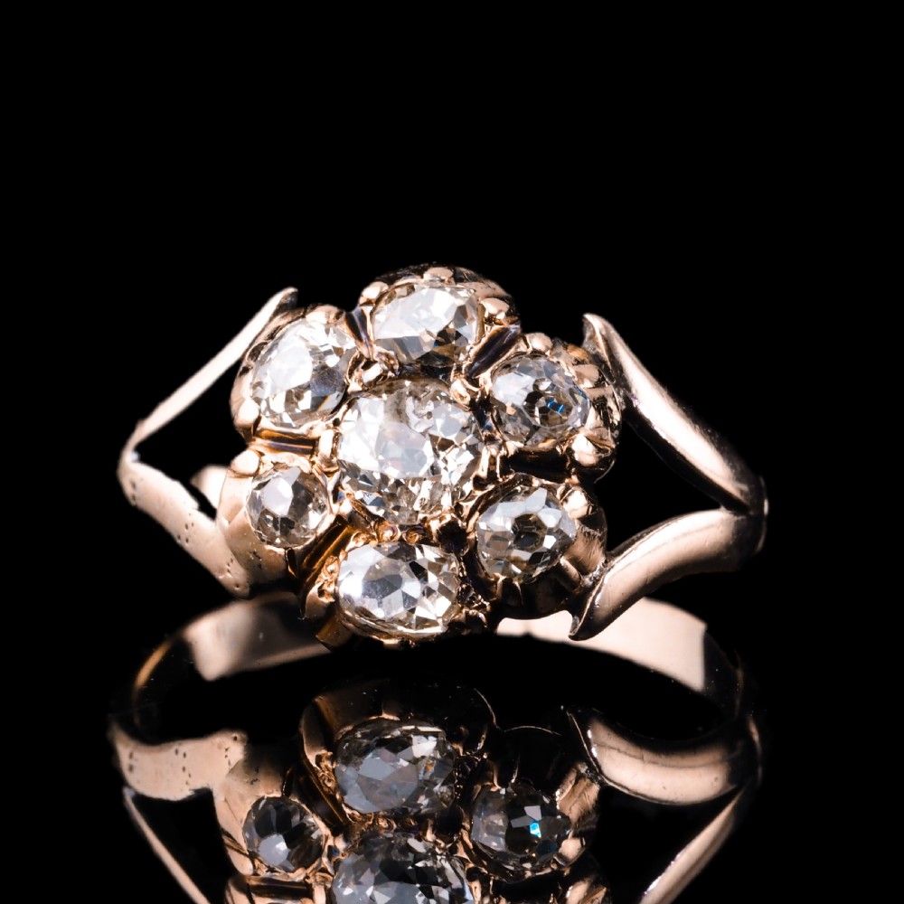 Antique Georgian Diamond Ring with Flower Cluster Design 9K Gold - c.1830 View III