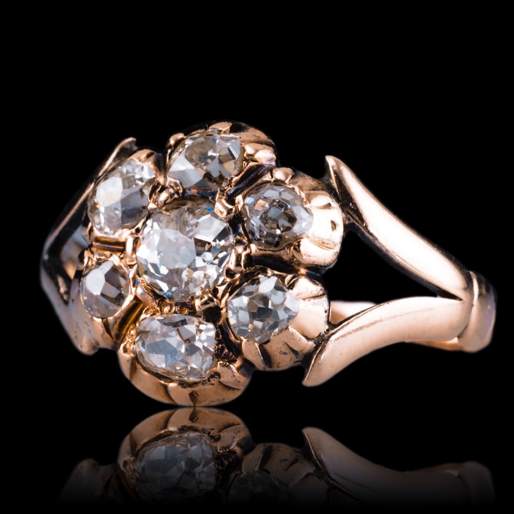 Antique Georgian Diamond Ring with Flower Cluster Design 9K Gold - c.1830 View IV