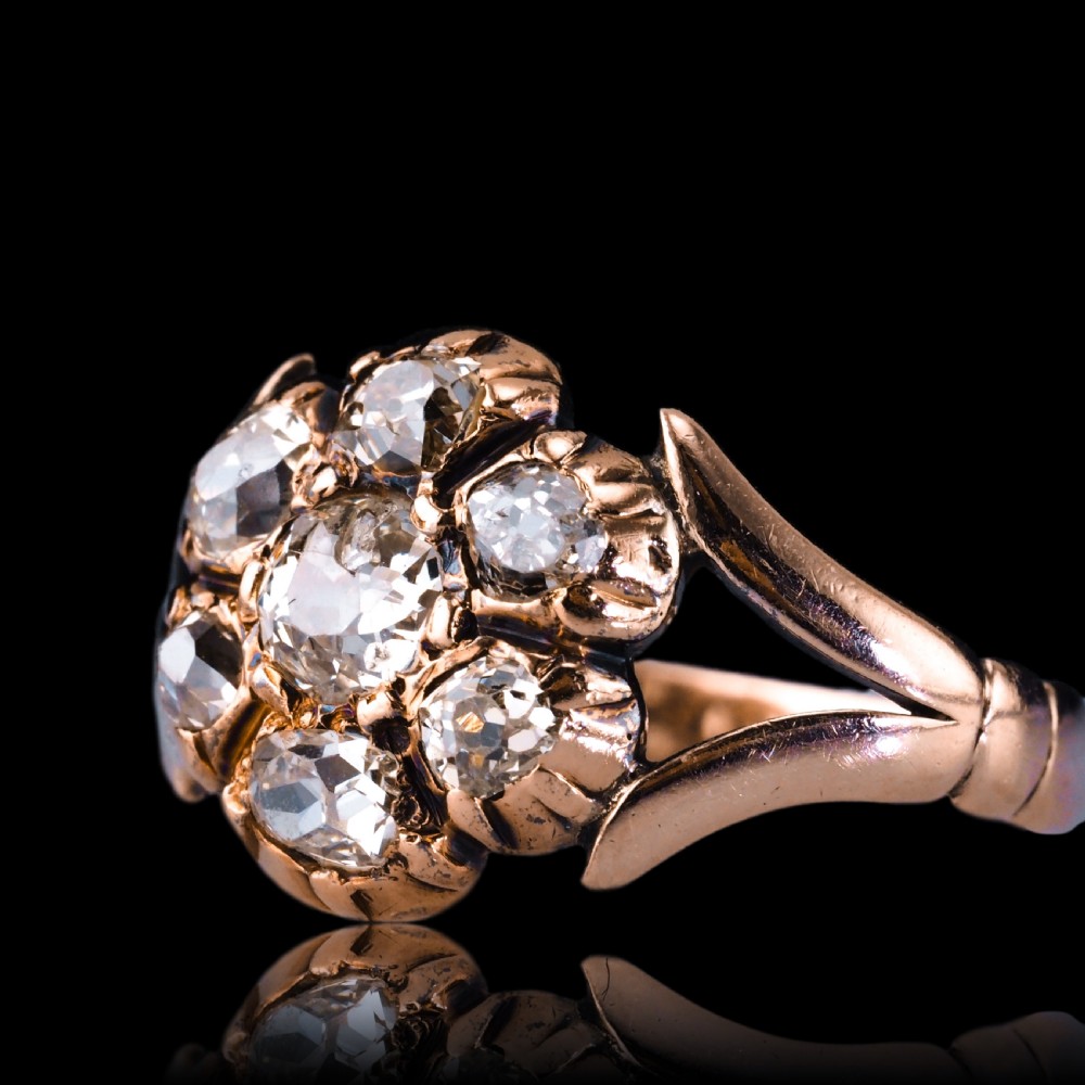 Antique Georgian Diamond Ring with Flower Cluster Design 9K Gold - c.1830 View VI