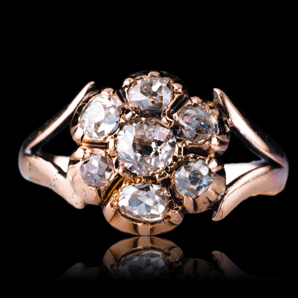 Antique Georgian Diamond Ring with Flower Cluster Design 9K Gold - c.1830 View VII