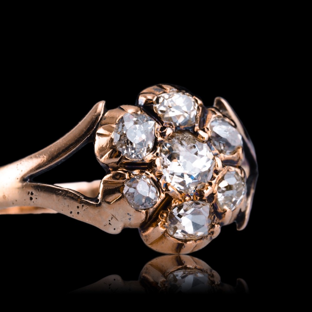 Antique Georgian Diamond Ring with Flower Cluster Design 9K Gold - c.1830 View VIII