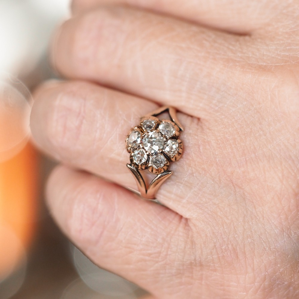Antique Georgian Diamond Ring with Flower Cluster Design 9K Gold - c.1830 View X