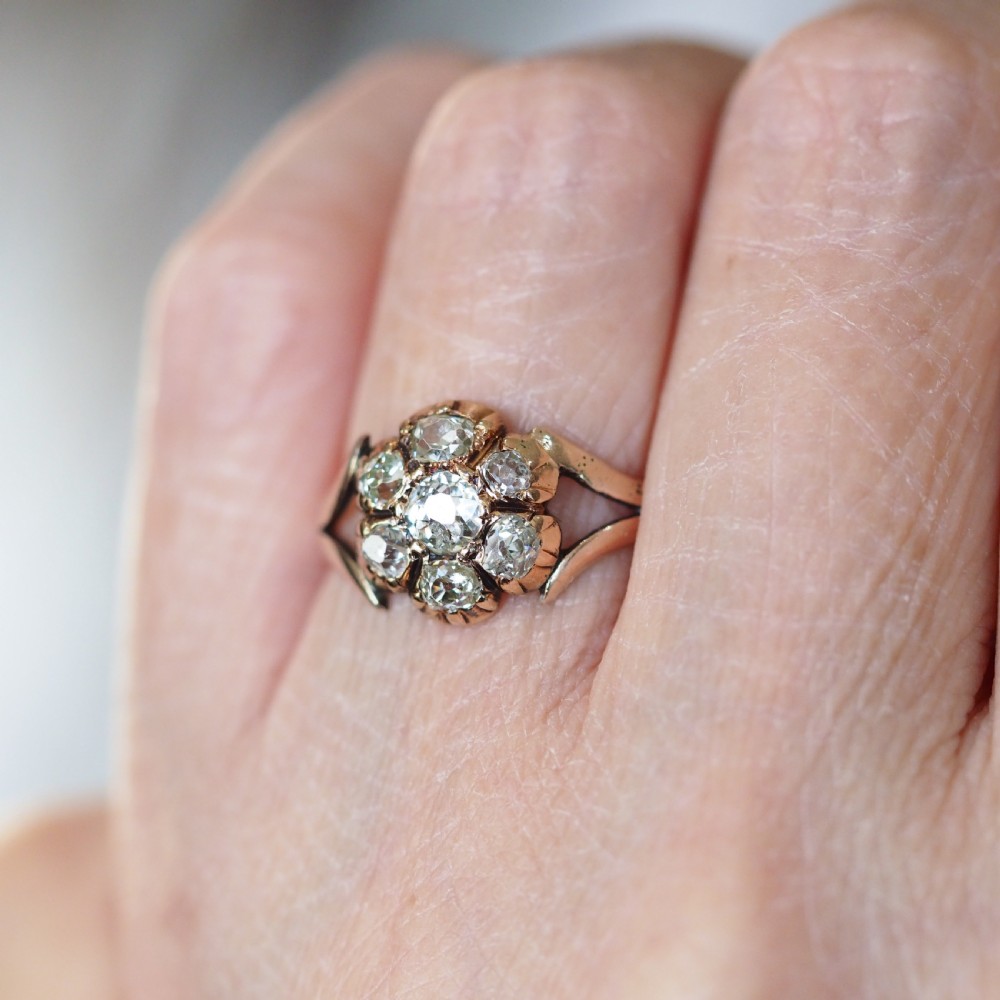 Antique Georgian Diamond Ring with Flower Cluster Design 9K Gold - c.1830 View XI