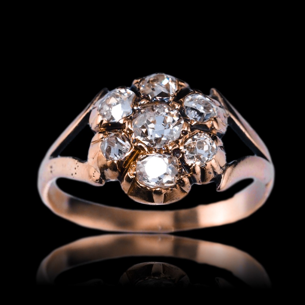 Antique Georgian Diamond Ring with Flower Cluster Design 9K Gold - c.1830 View XII