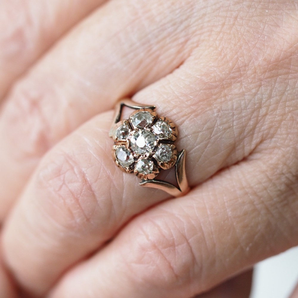 Antique Georgian Diamond Ring with Flower Cluster Design 9K Gold - c.1830 View XIII
