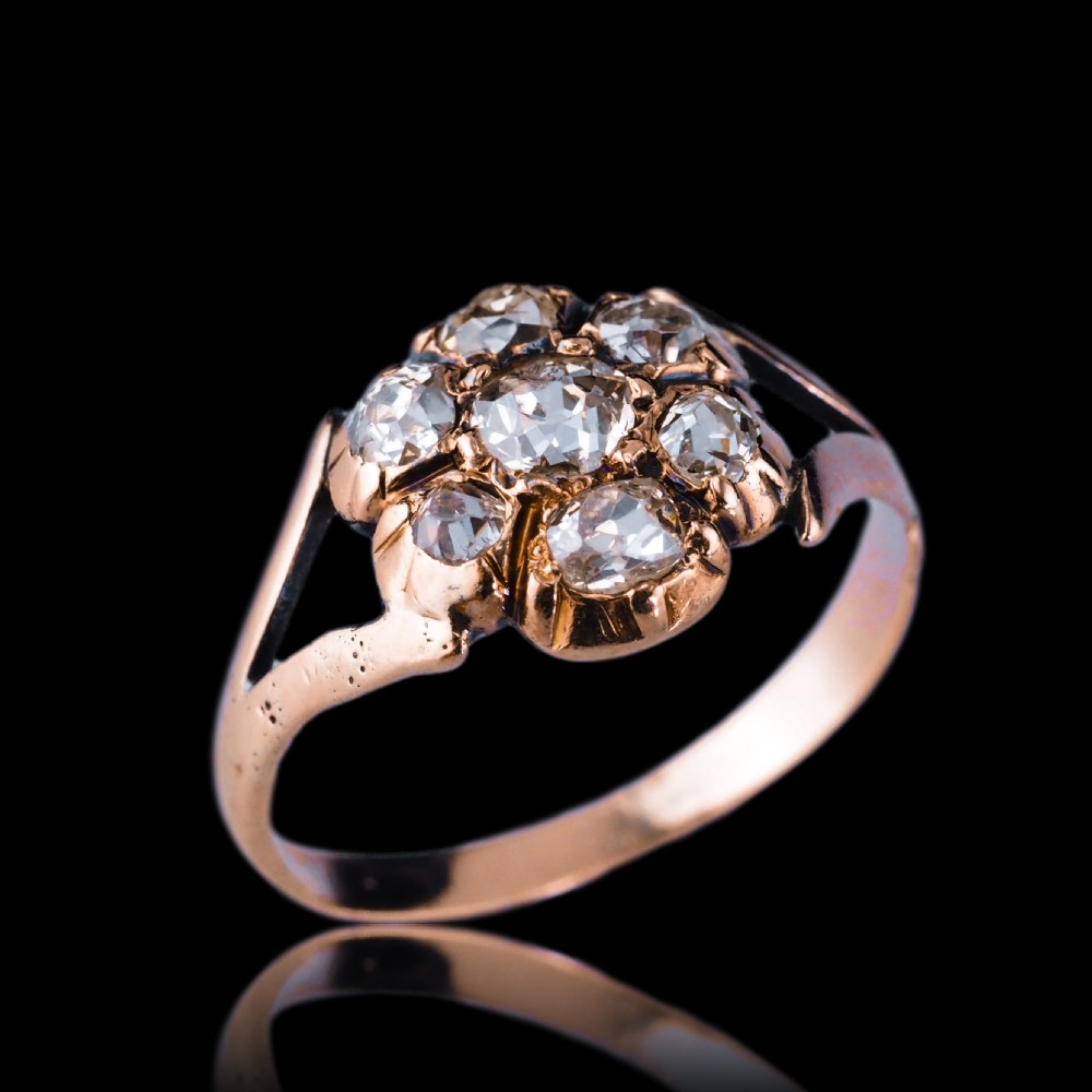 Antique Georgian Diamond Ring with Flower Cluster Design 9K Gold - c.1830 View XIV