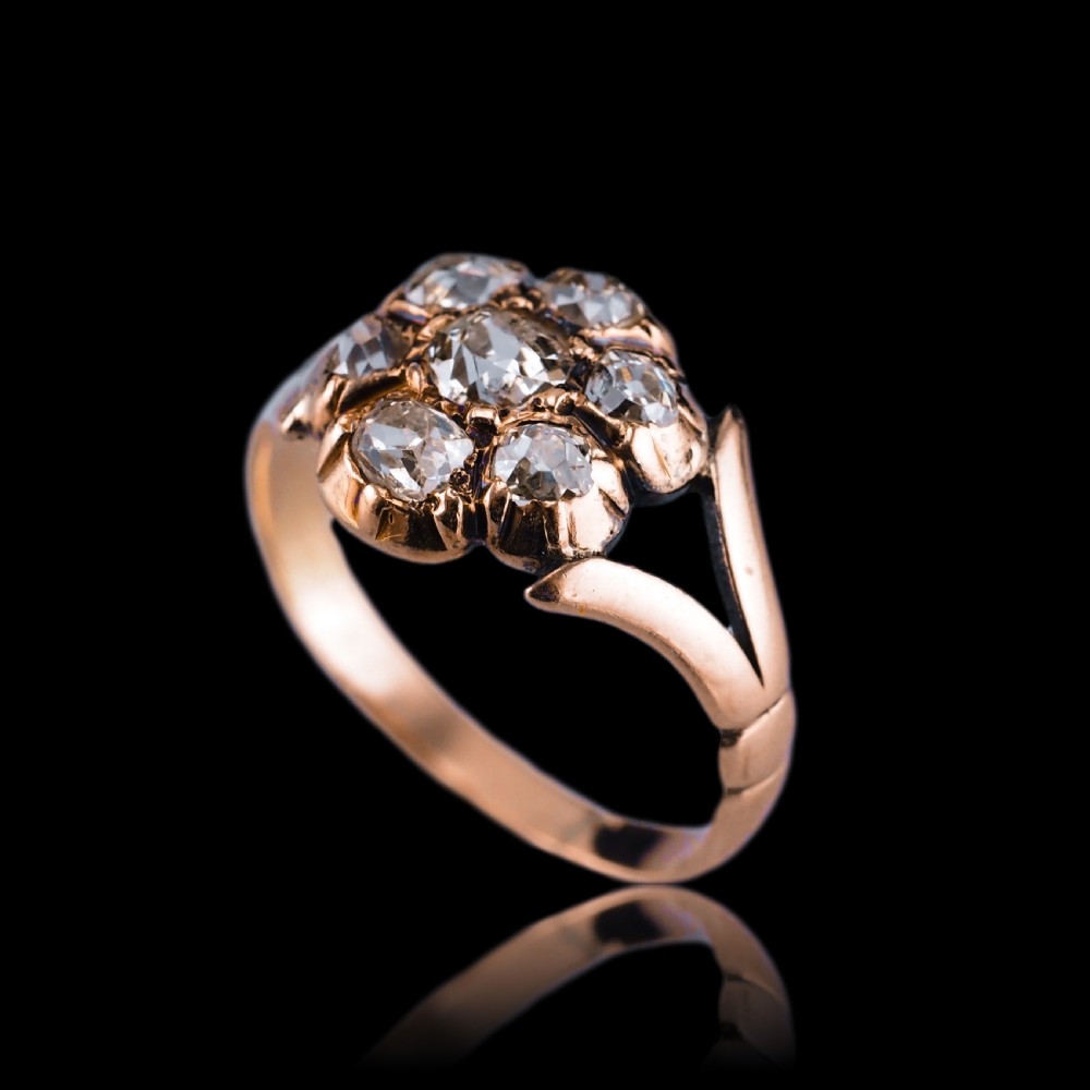 Antique Georgian Diamond Ring with Flower Cluster Design 9K Gold - c.1830 View XV