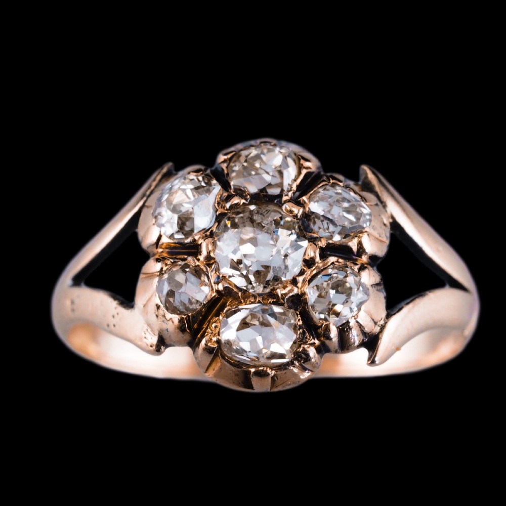 Antique Georgian Diamond Ring with Flower Cluster Design 9K Gold - c.1830 View XVI
