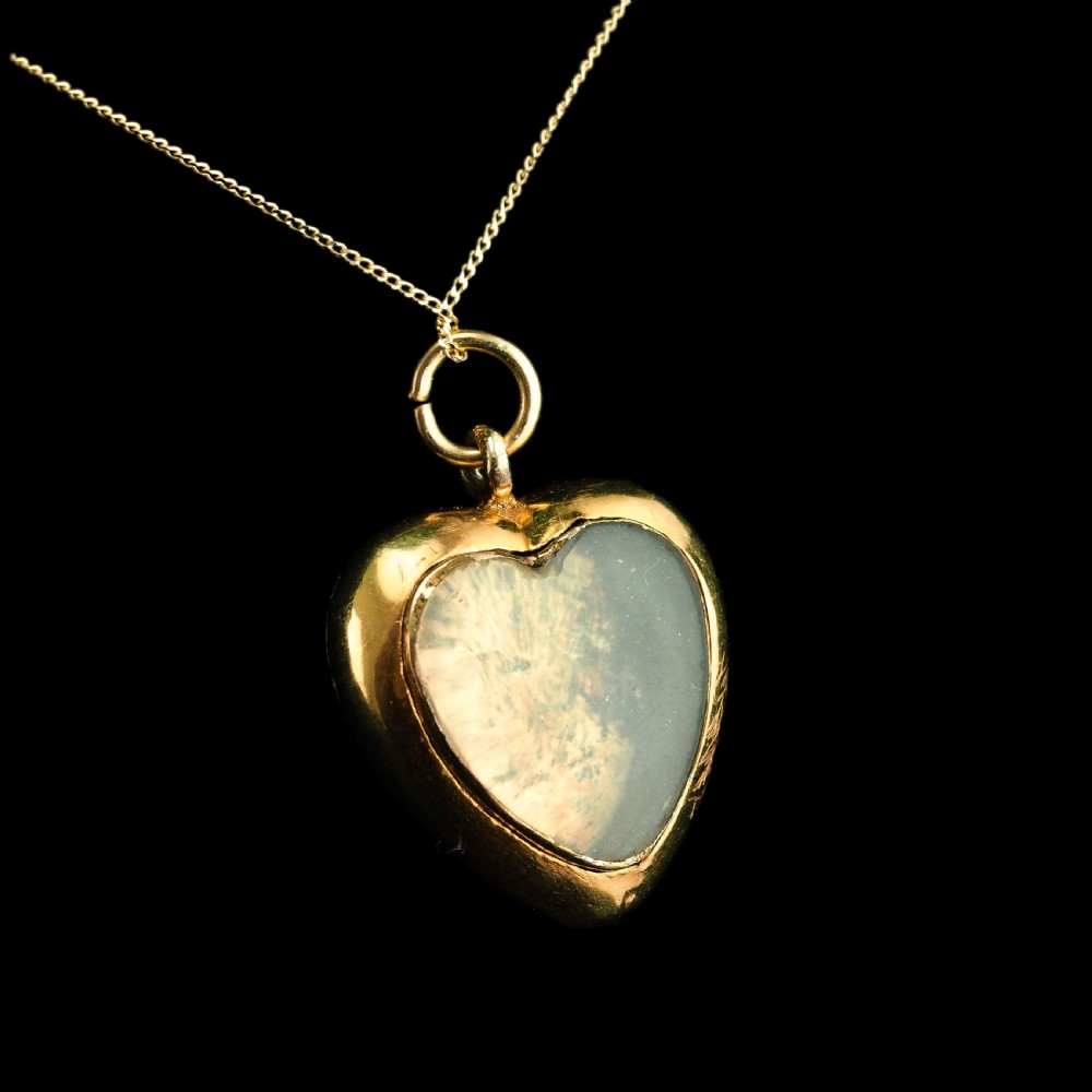Antique Victorian 18K Gold Puffy Heart Necklace Pendant Locket - c.1890 View V