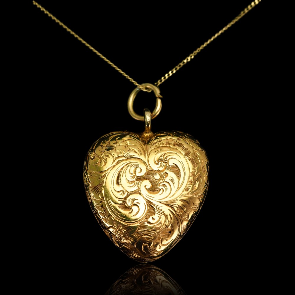 Antique Victorian 18K Gold Puffy Heart Necklace Pendant Locket - c.1890 View XIII