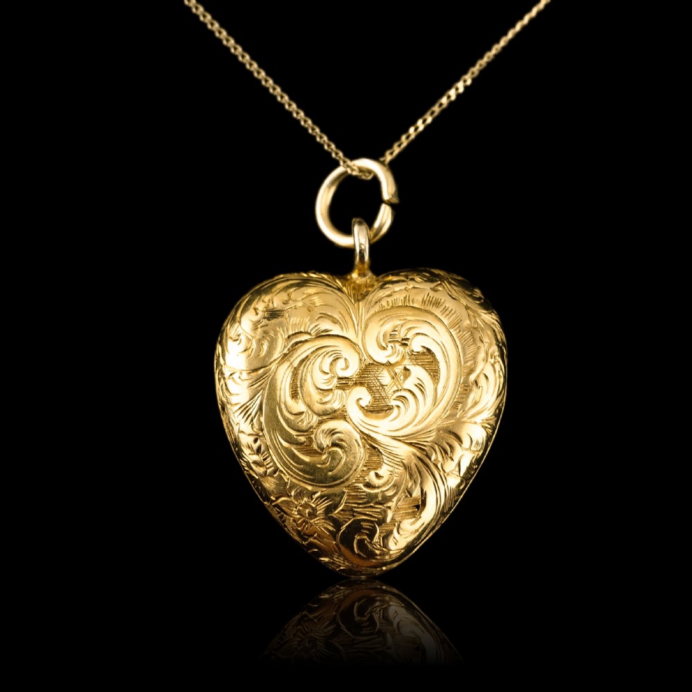 Antique Victorian 18K Gold Puffy Heart Necklace Pendant Locket - c.1890 View XVII