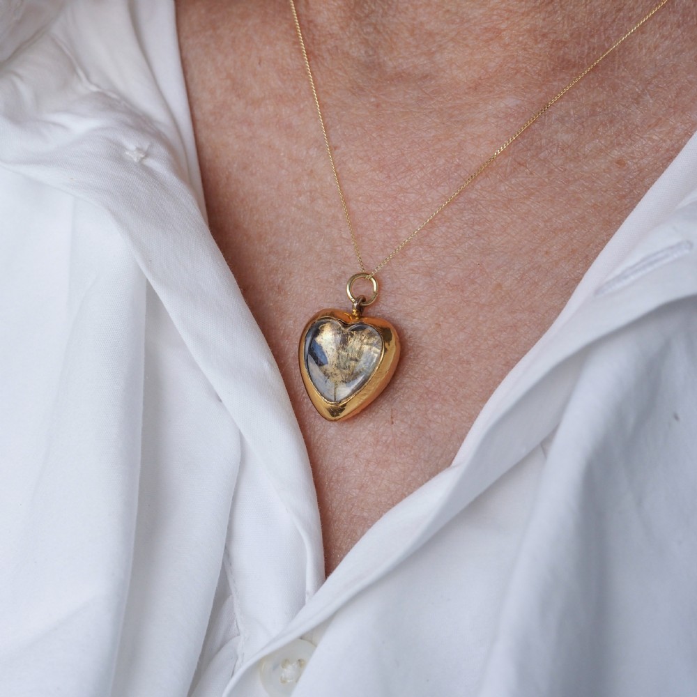 Antique Victorian 18K Gold Puffy Heart Necklace Pendant Locket - c.1890 View XVIII