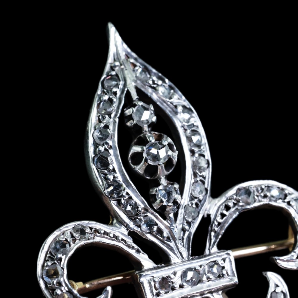 Antique French Fleur de Lys Diamond Brooch 18K Gold/Silver Setting c.1900 View XII