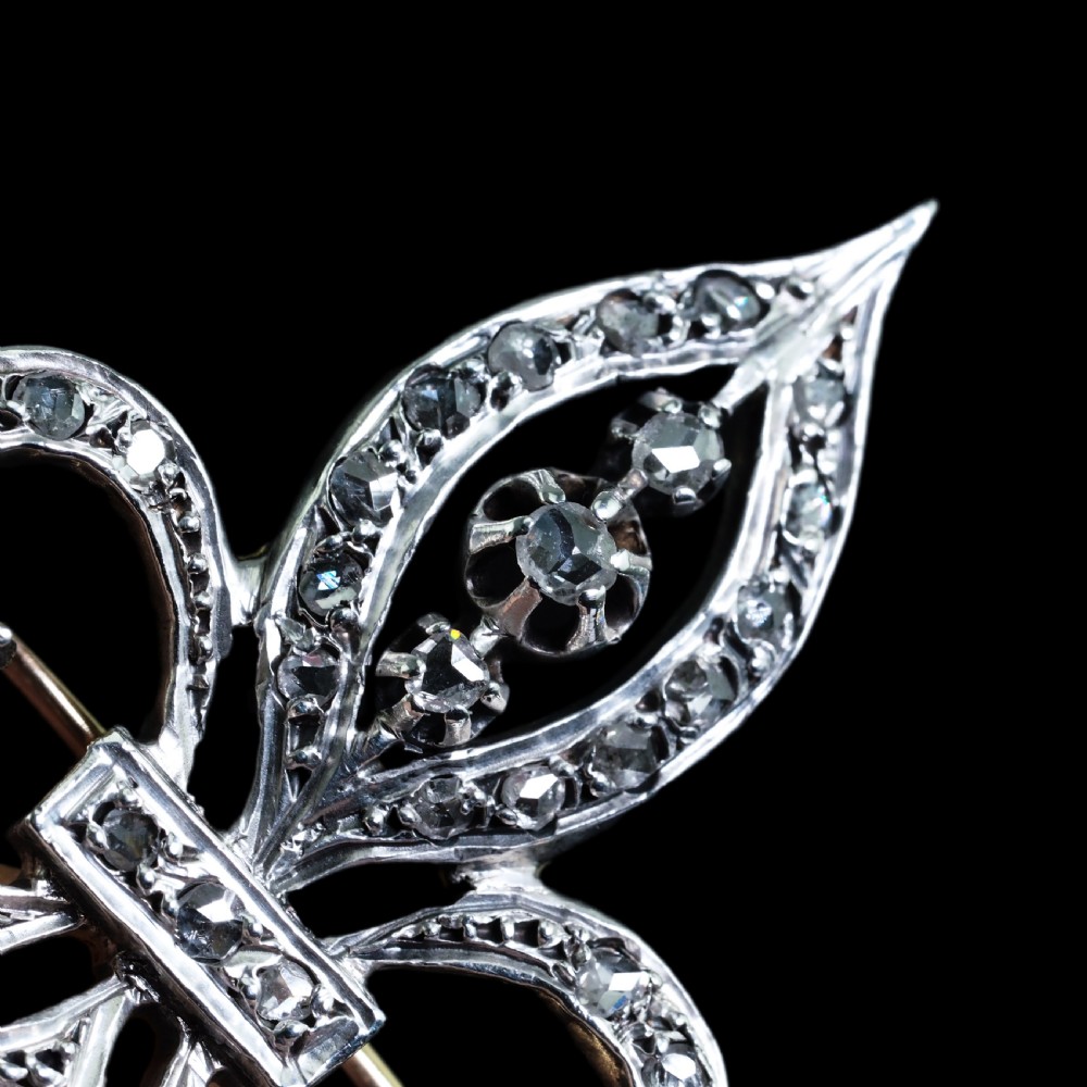 Antique French Fleur de Lys Diamond Brooch 18K Gold/Silver Setting c.1900 View XIII