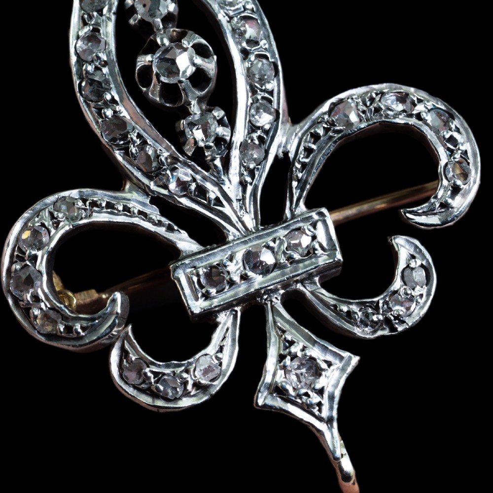 Antique French Fleur de Lys Diamond Brooch 18K Gold/Silver Setting c.1900 View XIV