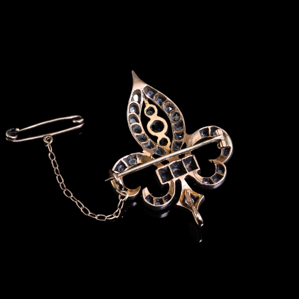 Antique French Fleur de Lys Diamond Brooch 18K Gold/Silver Setting c.1900 View XVI