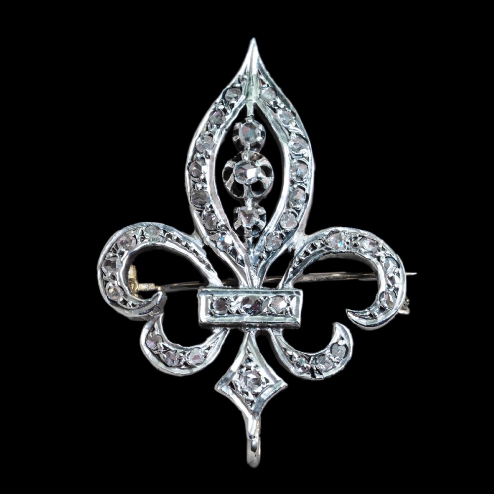 Antique French Fleur de Lys Diamond Brooch 18K Gold/Silver Setting c.1900 View XVII