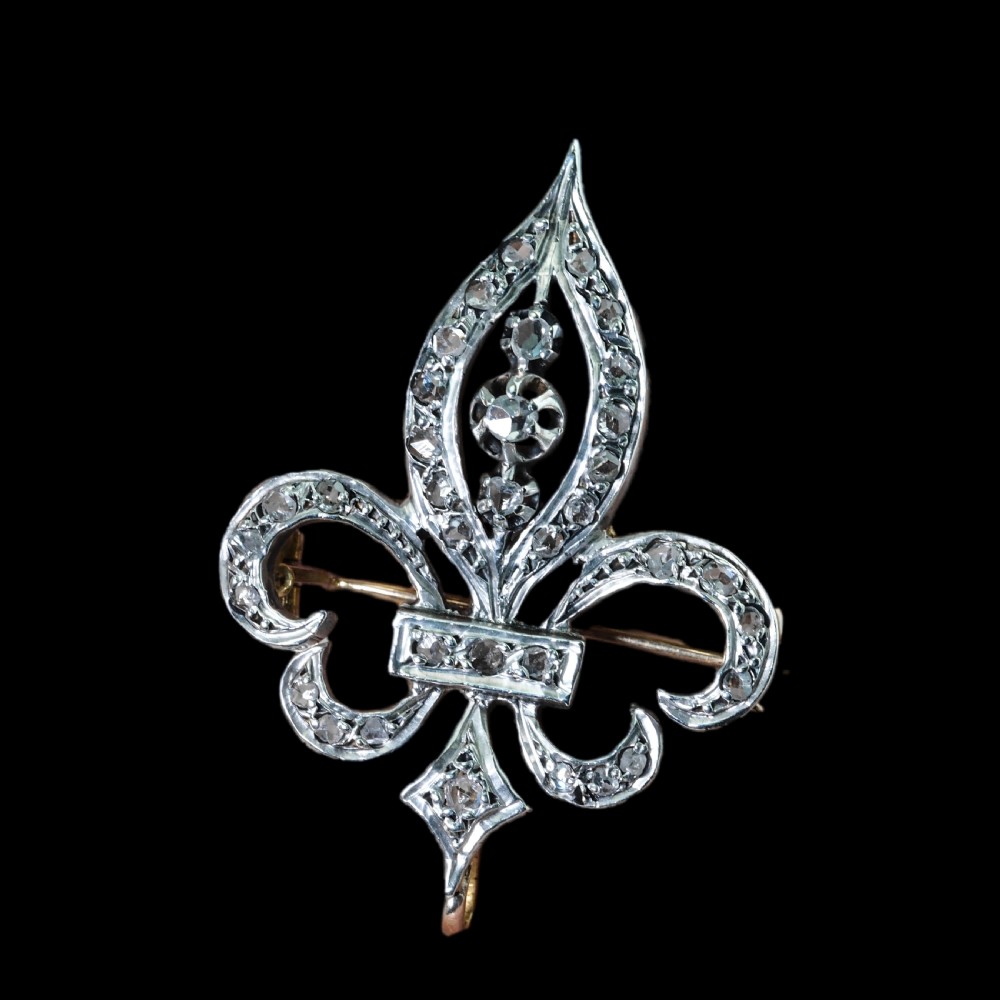 Antique French Fleur de Lys Diamond Brooch 18K Gold/Silver Setting c.1900 View XVIII