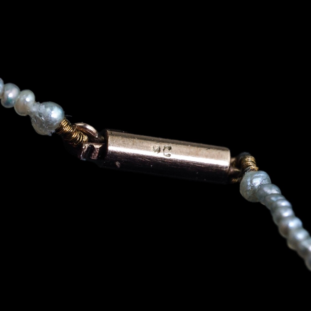 Antique Georgian Natural Seed Pearl Necklace 9K Gold Clasp c.1800 View III