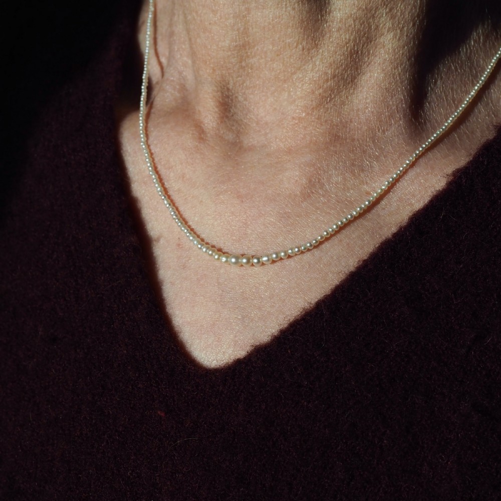 Antique Georgian Natural Seed Pearl Necklace 9K Gold Clasp c.1800 View X