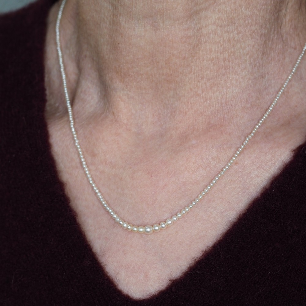 Antique Georgian Natural Seed Pearl Necklace 9K Gold Clasp c.1800 View XII