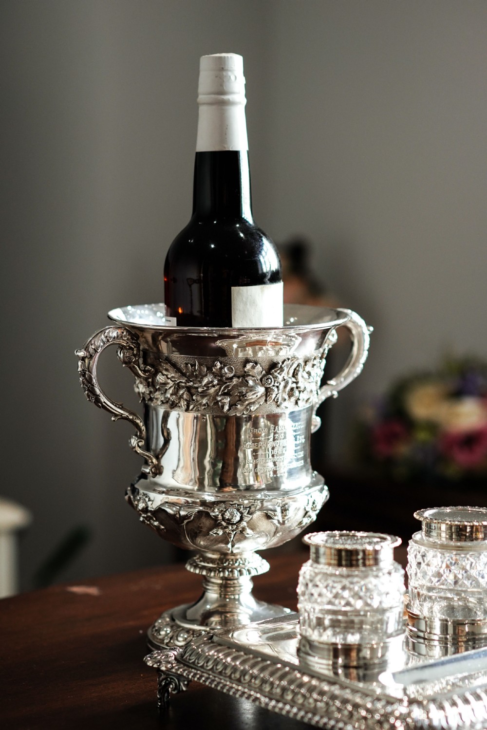 Antique Georgian Solid Silver Cup/Wine Cooler with Lid, Earl Interest - Barnards 1826 View XVII