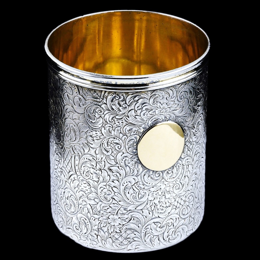 Antique Victorian Solid Silver Beaker Cup Fully Hand Engraved - 1839
