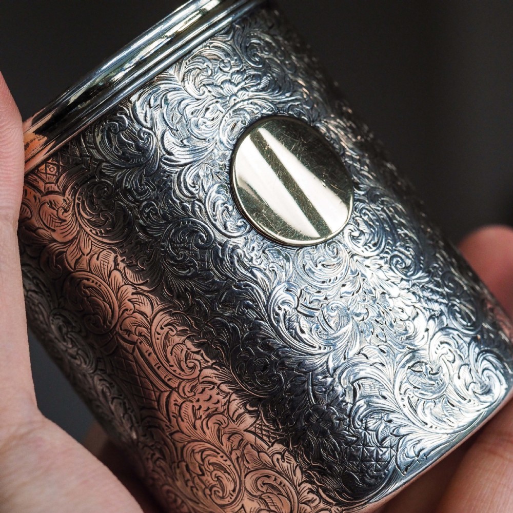 Antique Victorian Solid Silver Beaker Cup Fully Hand Engraved - 1839 View IV